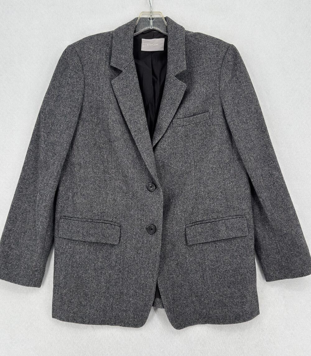 Everlane The Oversized Womens Gray Herringbone Wool Blend Blazer Jacket Sz 4